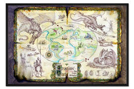 Gerahmter Kunstdruck Karte der Drachen