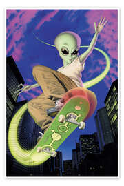 Veggbilde Alien skateboarder - Alien Invasion