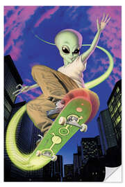 Selvklæbende plakat Alien skateboarder