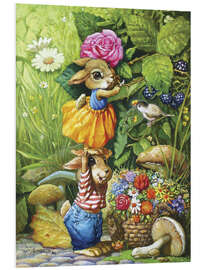 Foam board print Rabbits picking flowers