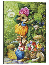 Gallery print Rabbits picking flowers