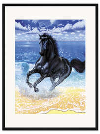 Gerahmter Kunstdruck Schwarzer Hengst