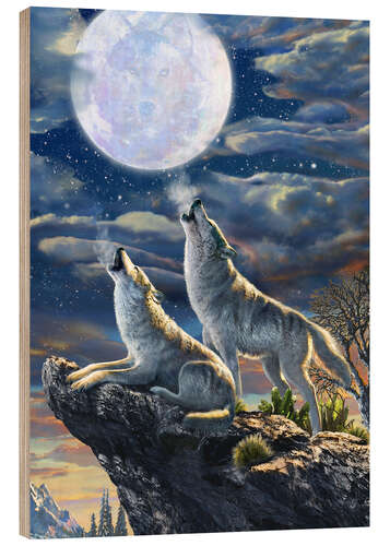 Wood print Midnight Wolves