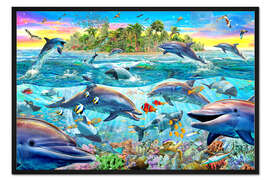 Gerahmter Kunstdruck Delfin Riff