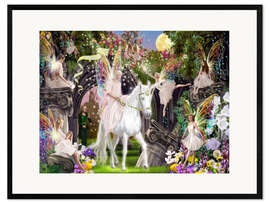 Ingelijste kunstdruk Fairy Queen with unicorn