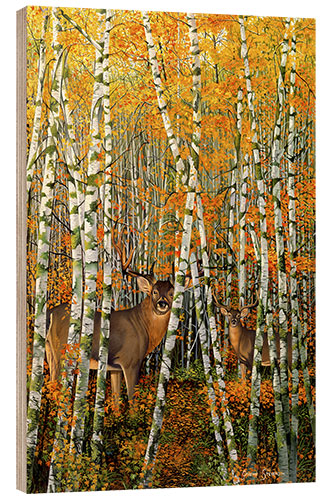 Wood print Autumn stags