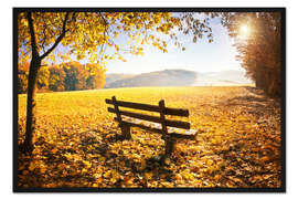 Gerahmter Kunstdruck Goldener Herbstwald mit Sonnenlicht