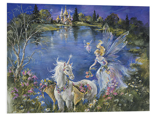 Tableau en PVC Cueillir des fleurs avec sa licorne