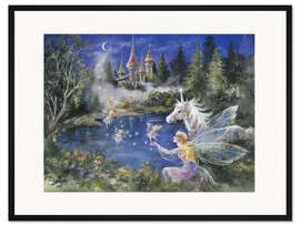 Gerahmter Kunstdruck Feen besuchen das Einhorn