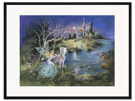 Gerahmter Kunstdruck Fee und Einhorn