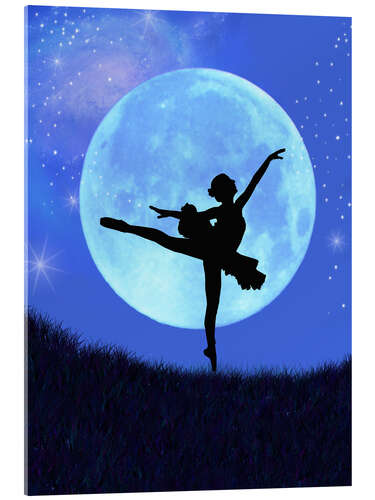 Tableau en verre acrylique Ballerine devant une lune bleue