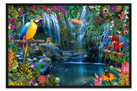 Gerahmter Kunstdruck Papageien in den Tropen