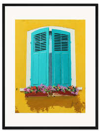 Gerahmter Kunstdruck Blue Shutters &amp; Flowerbox