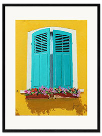 Kunsttryk i ramme Blue Shutters &amp; Flowerbox