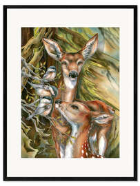 Plakat artystyczny premium w ramie Deers and birds