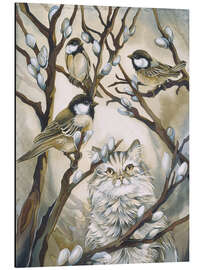 Aluminium print Cat and birds