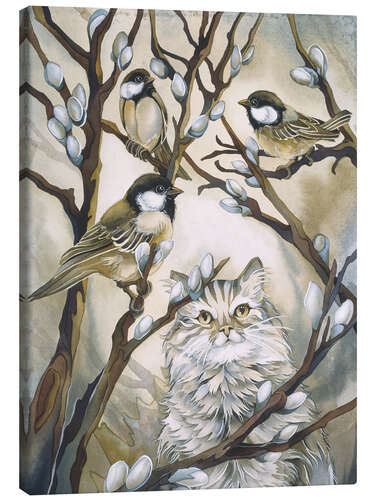 Canvas-taulu Cat and birds