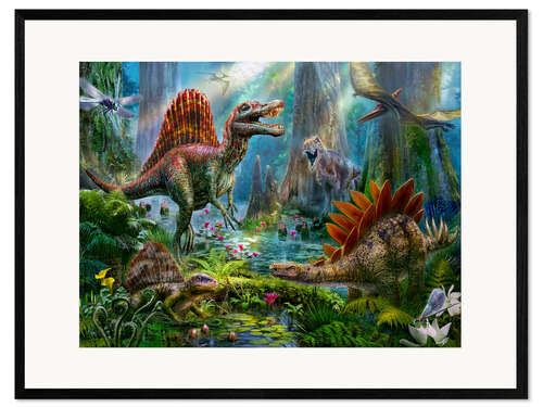 Inramat konsttryck Dinosauriemötet