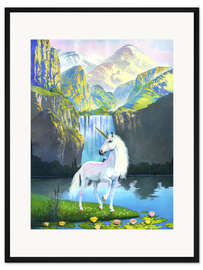 Gerahmter Kunstdruck Weißes Einhorn