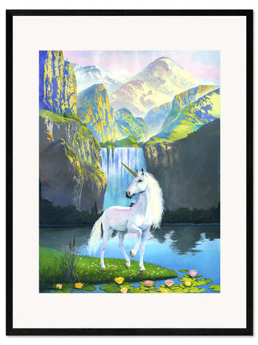 Framed art print White horse waterfall