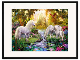 Gerahmter Kunstdruck Schlossgarten der Einhörner