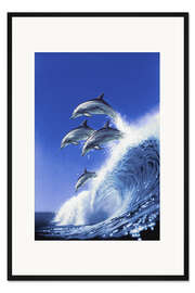 Gerahmter Kunstdruck Delfine beim Wellenreiten