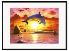 Plakat artystyczny premium w ramie Day of the dolphin - sunset