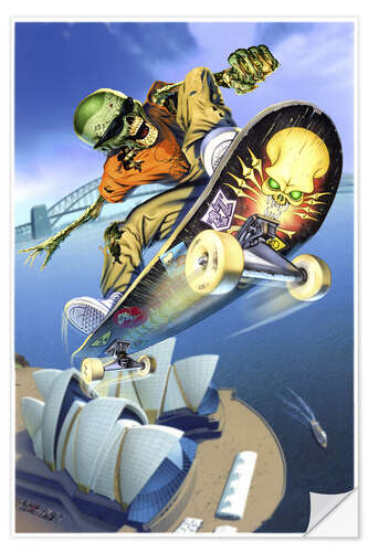 Selvklebende plakat Skateboarding over Opera House