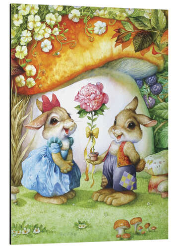 Alubild Kaninchen und Rosen