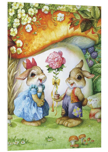 Foam board print Rabbits and rose