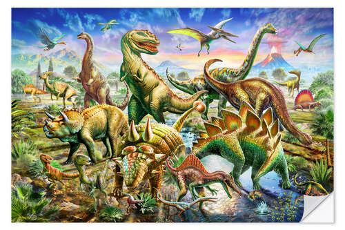 Selvklebende plakat Assembly of dinosaurs