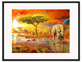 Gerahmter Kunstdruck Wasserstelle in der Savanne
