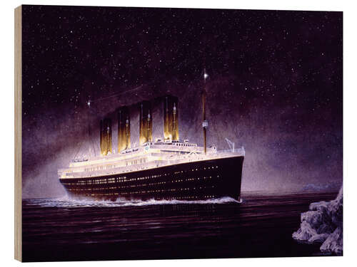 Hout print RMS Titanic at night