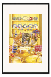 Gerahmter Kunstdruck Katzen backen einen Kuchen