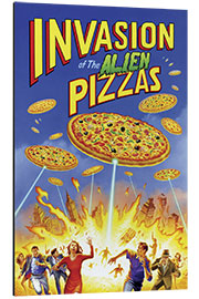 Tableau en aluminium Invasion des pizzas extraterrestres (anglais)