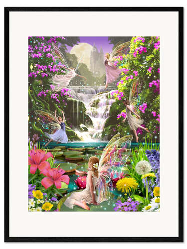 Kunsttryk i ramme Waterfall fairies