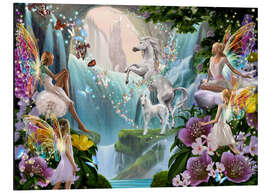 Magnettafel Feen und Einhörner am Wasserfall