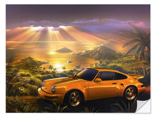 Selvklebende plakat Porsche at the beach