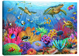 Lærredsbillede  Korallrev med skildpadder - Adrian Chesterman