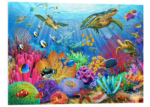 Foam board print Turtle coral reef