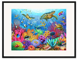 Gerahmter Kunstdruck Korallenriff mit Schildkröten