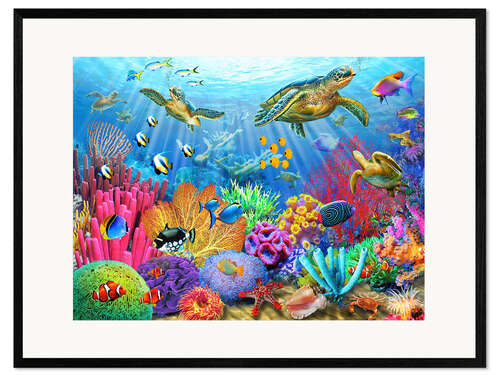 Plakat artystyczny premium w ramie Turtle coral reef