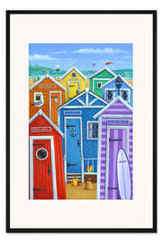 Gerahmter Kunstdruck Regenbogenfarbene Strandhäuschen