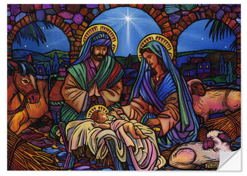 Selvklebende plakat Stained Glass Nativity