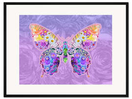 Gerahmter Kunstdruck Lila Blumen Schmetterling