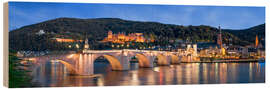 Holzbild Heidelberg skyline Panorama bei Nacht mit Schloss und Alter Brücke