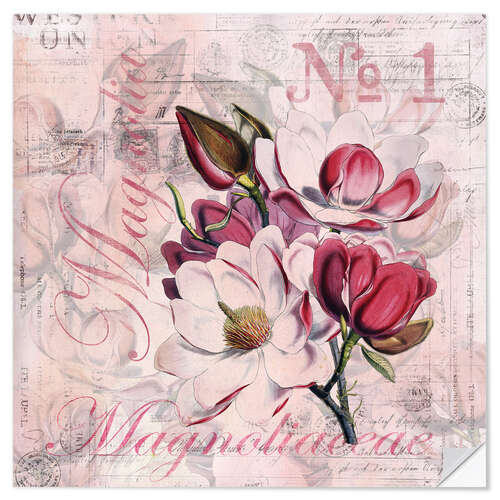 Sticker mural Magnolia (fond vintage)