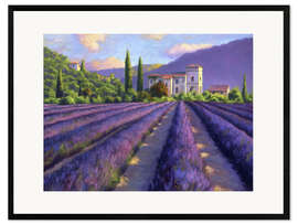 Ingelijste kunstdruk Lavender field with Abbey