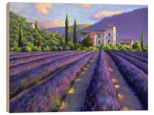 Wood print Lavender field with Abbey