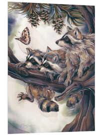 Stampa su PVC Raccoons and butterfly